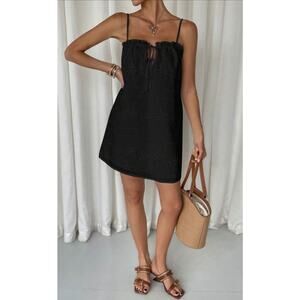 SHEIN Black Eyelet Tie Front Sleeveless Sundress Floral Adjustable Straps XS